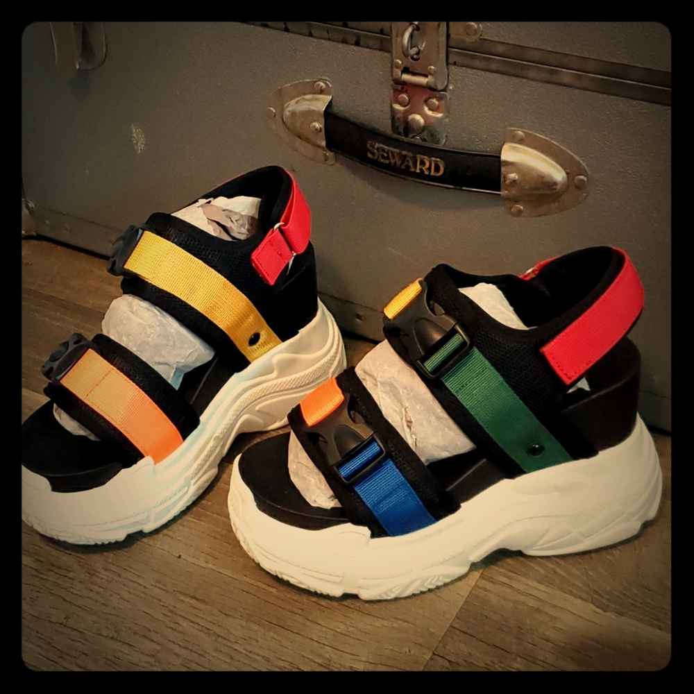 Basic Rainbow ColorBlocked Platform Wedges